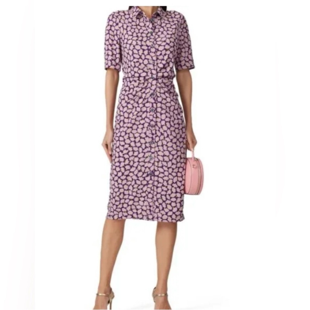 Kate Spade Pink and Purple Floral Midi Shirt Dress Size 6